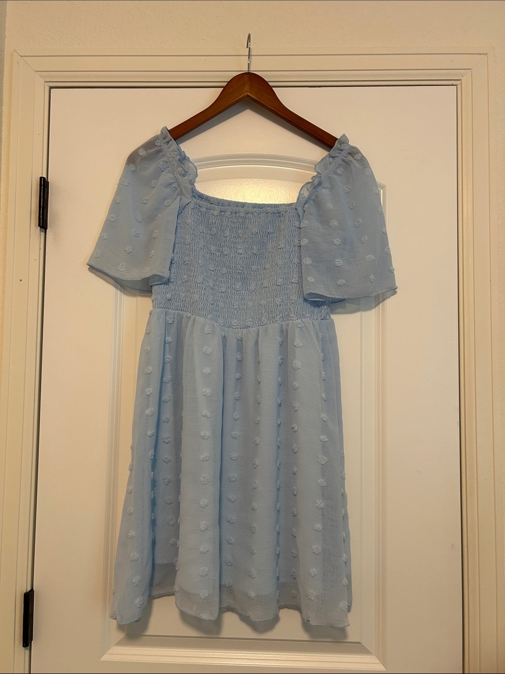 Women’s Light Blue Dotted Short Sleeve Dress - Size Medium